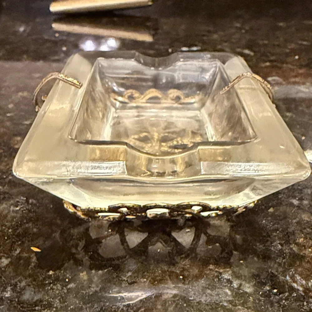 VTG Hollywood Regency Filigree Glass Ashtray